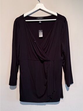 NWT White House Black Market black wrap blouse 3/4 sleeve Women XL Office Casual